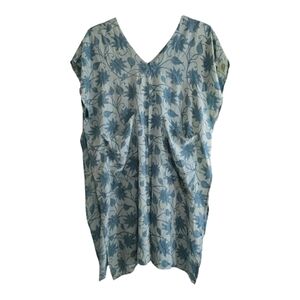 Kantha Bae V-neck Front Split Muu Muu Pockets Light Blue Floral Print One Size